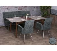 Mendler Ensemble de salle à manger HWC-G55 - 2 chaises & banc 180 cm - Chenille bleu-vert