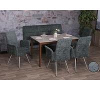 Mendler Ensemble de salle à manger HWC-G55 – 4 chaises + banc 160cm – Chenille bleu-vert inox brossé