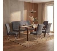 Mendler Ensemble de Salle à Manger HWC-G55 4 chaises et Banc 160cm Chenille Gris foncé