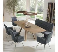 Mendler Ensemble de Salle à Manger HWC-G55, Set de 4 chaises + Banc 180cm Chenille Bleu-Vert