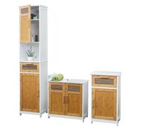 Set de salle de bains HWC-A85, armoire commode meuble sous-lavabo, bambou, blanc