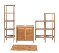 Set Complet De Salle De Bains Hwc-B18, Meuble Armoires Étagères Bambou Multicolore
