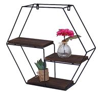 Mendler Étagère murale HWC-K76 – 3 étagères métal 43x49x11 cm – Brun foncé