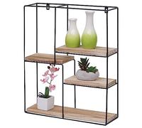 Mendler Étagère murale HWC-K76 – 4 étagères métal et bois 51x40x11 cm – Naturel