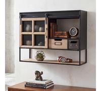 Mendler Étagère Murale HWC-Q79 avec tiroirs et Porte coulissante Bois et métal 52x67x22cm