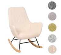 Fauteuil à bascule HWC-N13, Fauteuil relax à bascule Fauteuil TV, bois massif métal tissu/textile 320g/m² crème