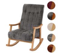 Fauteuil à bascule HWC-K10, relax, bois tissu/textile chenille (465g/m²) ~ gris foncé, piètement naturel