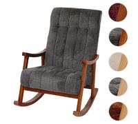 Fauteuil à bascule HWC-K10, relax, bois tissu/textile chenille (465g/m²) ~ gris foncé, piétement imitation noyer