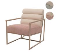 Fauteuil lounge HWC-O38, fauteuil cocktail/fauteuil rembourré fauteuil club, tissu/textile (420 g/m²) métal MVG beige, rembourrage rose