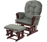 Fauteuil Relax HWC-C76, Rocking Chair Fauteuil à Bascule avec Pouf Tissu/Textile Chenille (465g/m²) ~ Vert, piétement fo