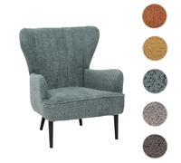 Lounge-Sessel HWC-K37, Cocktail-/Ohrensessel Polsterstuhl Retro Vintage Stoff Chenille (500g/m²) Öko-Tex bleu-vert