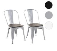 2x chaise de bistro HWC-A73, avec siège en bois, chaise empilable, métal, design industriel gris