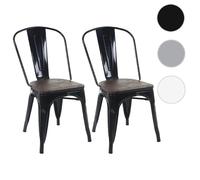 lot de 2 chaises HWC-A73 avec assise en bois, chaise de bistrot empilable, métal design industriel empilable ~ noir