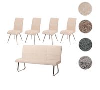 Mendler Ensemble de Salle à Manger HWC-G55 4 chaises + Banc 180cm Chenille crème