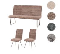 Set de salle à manger HWC-G55, set de 2 chaises + banc 160cm, inox brossé tissu/textile chenille ~ brun