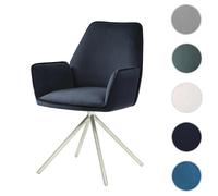Chaise de salle à manger HWC-G67 pivotante Auto-Position, velours bleu anthracite, inox