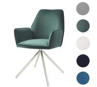 Chaise de salle à manger HWC-G67, chaise de cuisine avec accoudoirs, pivotante velours vert, inox