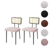 Lot de 2 chaises de salle à manger HWC-K88, fauteuil chaise, certifié FSC bois poly rotin métal bouclé tissu/textile rose