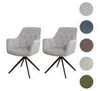 Lot de 2 chaises de salle à manger HWC-L80, chaise de cuisine rembourrée chaise avec accoudoirs, pivotante, métal tissu/textile gris clair