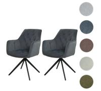 Lot de 2 chaises de salle à manger HWC-L80, chaise de cuisine rembourrée chaise avec accoudoirs, pivotante, métal tissu/textile anthracite