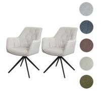 Lot de 2 chaises de salle à manger HWC-L80, chaise de cuisine rembourrée chaise avec accoudoirs, pivotante, métal tissu/textile crème-beige