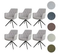 Lot de 6 chaises de salle à manger HWC-L80, chaise de cuisine rembourrée chaise avec accoudoirs, pivotante, métal tissu/textile gris clair