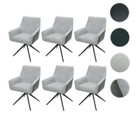Lot de 6 chaises de salle à manger HWC-L91, chaise de cuisine accoudoir pivotant Auto-Position tissu/textile gris clair similicuir gris foncé