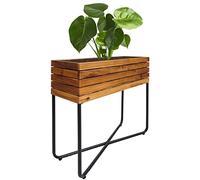 Jardinière HWC-L25, bac à fleurs, rectangulaire 60x62x22cm Outdoor acier acacia bois FSC®-, marron