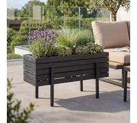 Jardinière HWC-P88, bac à fleurs, pour l'intérieur et l'extérieur, en bois d'acacia ®, 35 x 62 x 26 cm ~ noir