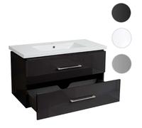 Lavabo Premium + meuble sous-lavabo HWC-D16, lavabo, brillant 90cm noir