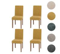 Lot de 4 chaises de salle à manger Littau, chaise de cuisine à dossier haut, tissu/textile chenille bois jaune, pieds couleur naturelle