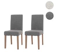 Lot de 2 chaises de salle à manger Littau, chaise de cuisine à dossier haut, tissu/textile bou ois gris, pieds couleur naturelle