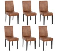 Mendler – Lot de 6 chaises de séjour Littau – Similicuir aspect daim marron, pieds foncés
