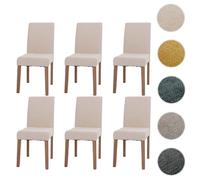 Mendler - Lot de 6 chaises Littau - Tissu chenille crème, pieds couleur naturelle