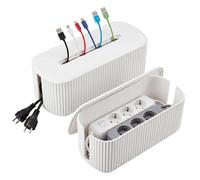 Mendler Lot de 2 boîtes de Rangement pour câbles HWC-Q73, Couvercle en Plastique, Blanc