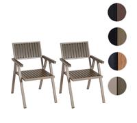 lot de 2 chaises de jardin HWC-J95, chaise de balcon, revêtement extérieur, aluminium imitation bois ~ châssis champagne, gris