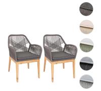 Mendler Lot de 2 chaises de jardin HWC-H56b – acacia gris, corde tressée, coussin anthracite