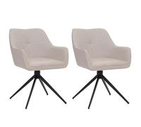 Mendler Lot de 2 chaises de salle à manger HWC-O47, accoudoirs, tissu 270 g/m² blanc crème