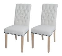 Lot de 2 chaises de salle à manger HWC-O66, chaise de cuisine rembourrée, Chesterfield rivets tissu/textile blanc