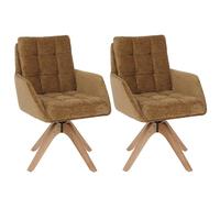Lot de 2 chaises de salle à manger HWC-Q36, chaises de cuisine, pivotantes, tissu chenille (680 g/m²), certifiées Oeko-Tex, bois MVG jaune moutarde