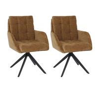 Lot de 2 chaises de salle à manger HWC-Q36, chaise de cuisine pivotante à retour automatique, tissu chenille (680 g/m²) certifié Oeko-Tex, structure métallique MVG jaune moutarde