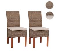 Mendler Lot de 2 chaises M44 - rotin Kubu, bois, 47x52x97 cm - avec coussins