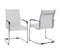 Mendler Lot de 2 chaises visiteurs HWC-Q85, chaises de conférence à piètement Luge, métal et Similicuir 280 g/m² - Blanc
