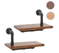 Lot de 2 étagères murales HWC-N29, étagère suspendue étagère à livres, structure 3D industrielle acier bois massif 29x45x25cm brun