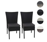 Mendler Fauteuils de jardin HWC-G19 en polyrotin empilables noir, coussin gris foncé Lot de 2
