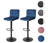 2x Tabouret de bar HWC-G87, chaise bar/comptoir, réglable en hauteur velours pétrole, pied noir