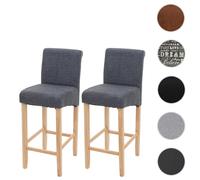 2x tabouret de bar HWC-C33, tabouret de comptoir, bois gris foncé, pieds clairs, tissu/textile