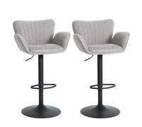 Mendler Tabourets de bar HWC-M67 - Lot de 2, tissu textile, fer gris clair, pieds noirs