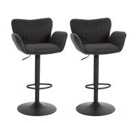 Mendler Lot de 2 tabourets de Bar HWC-M67 Tissu Textile Fer Gris foncé Pied Noir