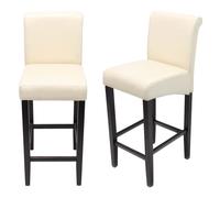 Lot de 2 tabourets de bar HWC-C33, bois cuir reconstitué, crème/pieds foncés